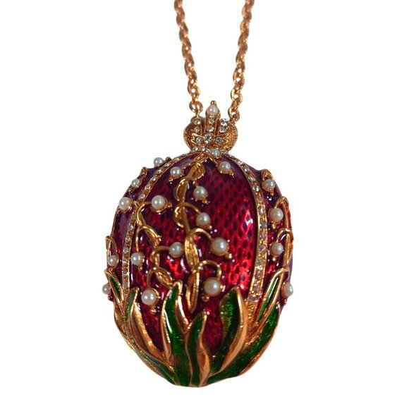 METROPOLITAN MUSEUM OF ART FABERGE EGG LILY FLOWER PENDANT BROOCH JOAN RIVERS - Picture 1 of 8